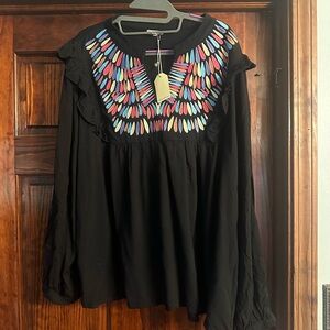 JODIFL Black Blouse with Multicolor Embroidery